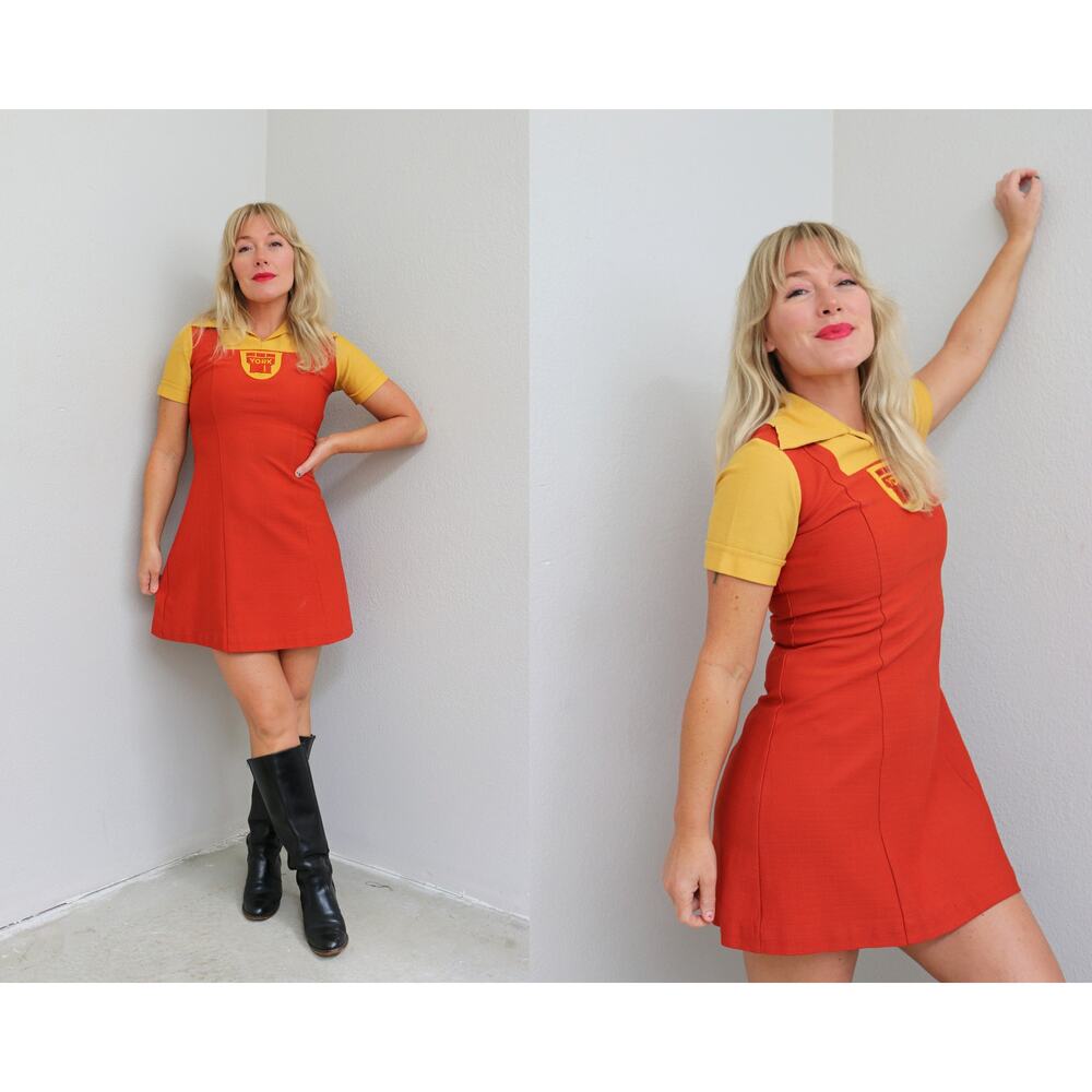 1970's Vintage York Steakhouse Waitress Mini Dress Women's XS SM Retro Server